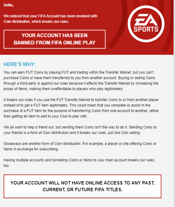 EA banning FIFA Ultimate Team coin sellers from its online games